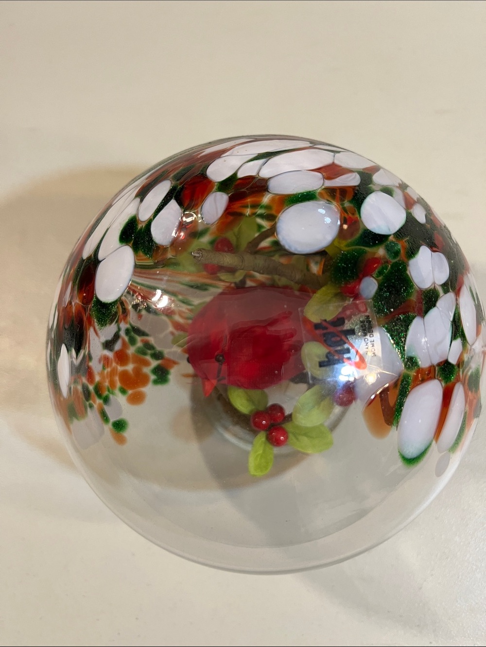 Handblown Glass Globe with Pink Cardinal Accent - Picture 5 of 5